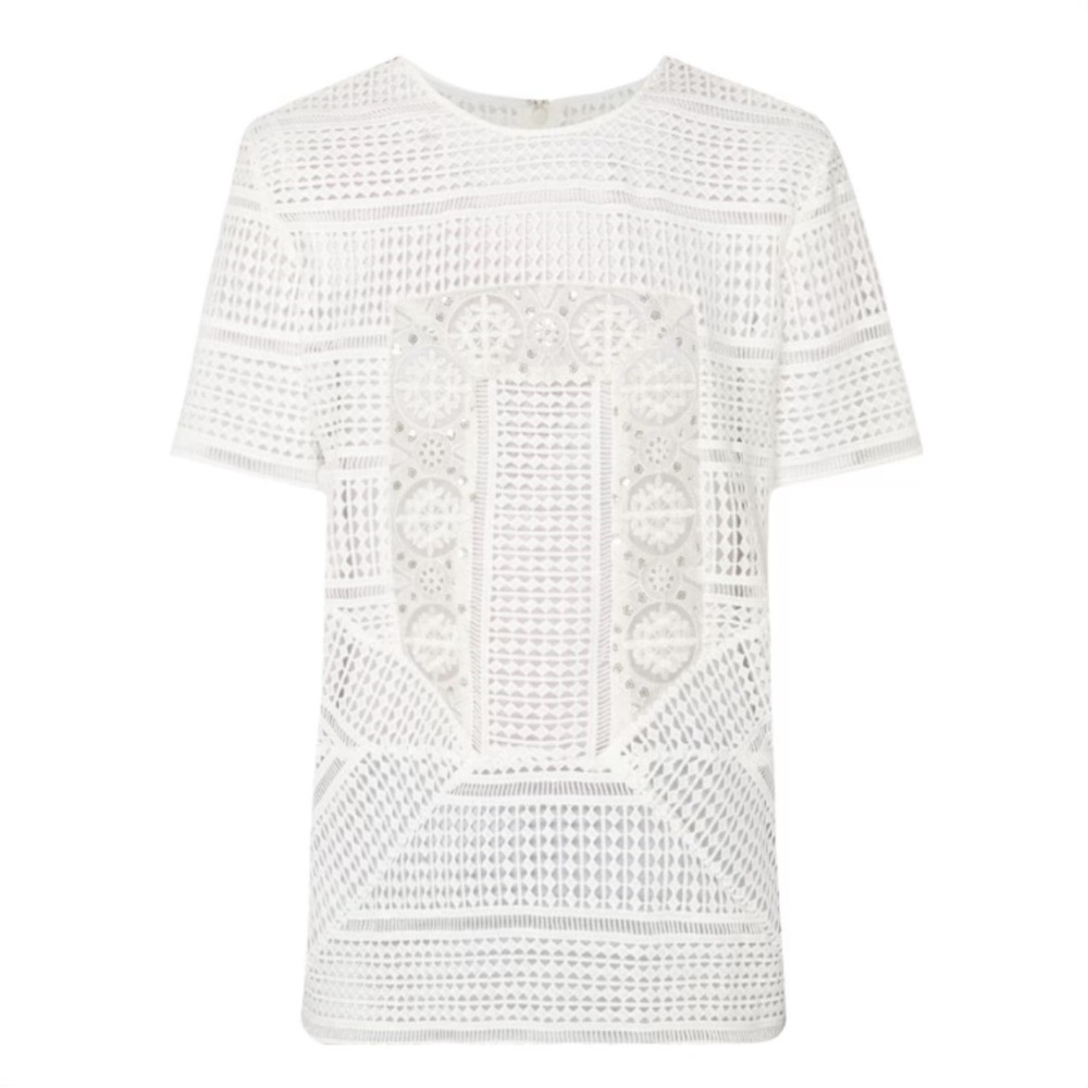 Self Portrait | White Contrast Panel Crochet Lace Blouse | 6